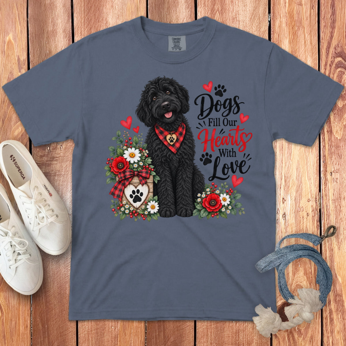 Black Goldendoodle Hearts Love Signature T-Shirt