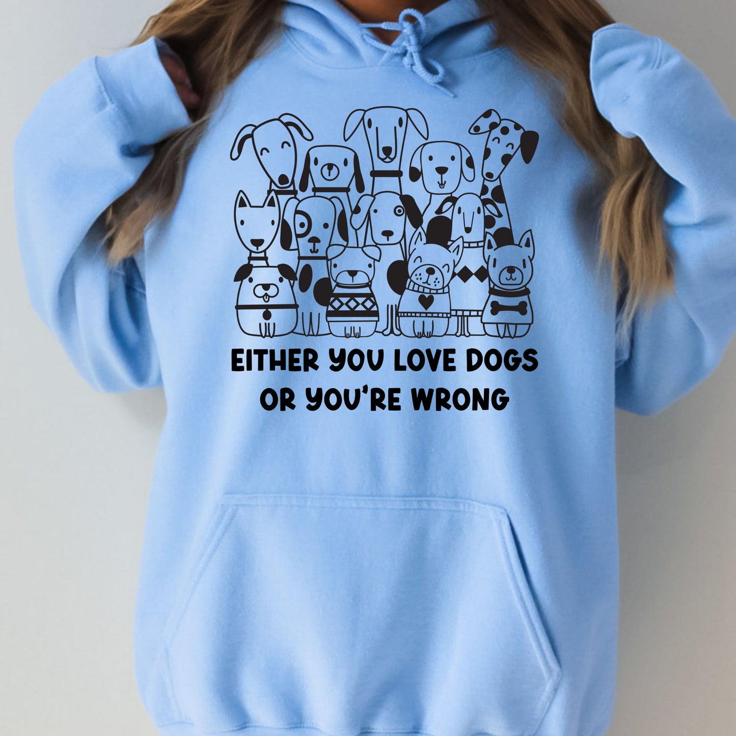 Either You Love Dogs or You're Wrong Hooded Sweatshirt - PuppyJo Sweatshirt S / Light Blue