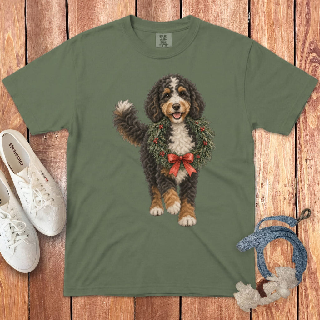 Bernedoodle Wreath Signature T-Shirt in Moss / S by Puppy Jo
