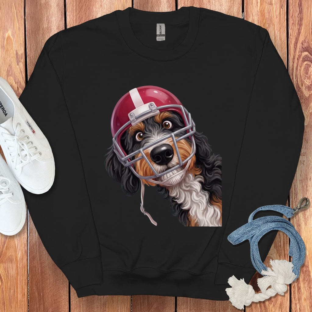 Bernedoodle Football Helmet Sweatshirt in Black / S by Puppy Jo