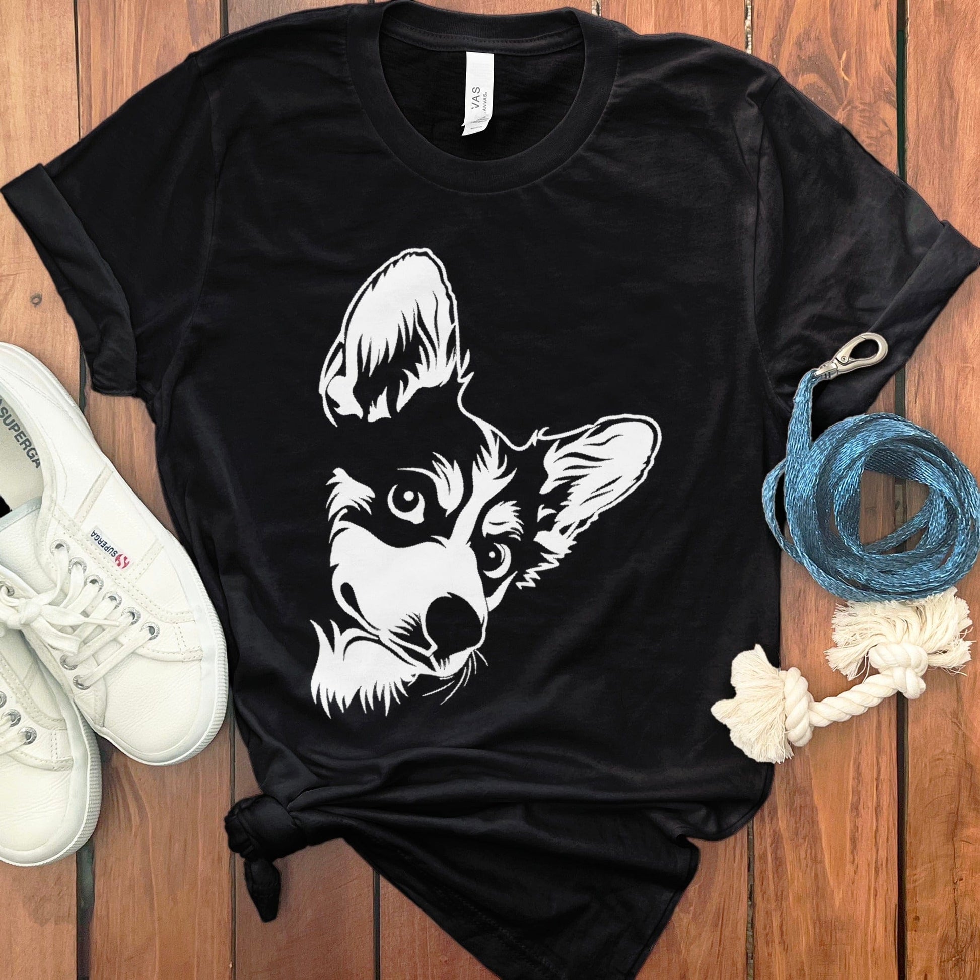 Cute Corgi Illustration on Black T-shirt product type