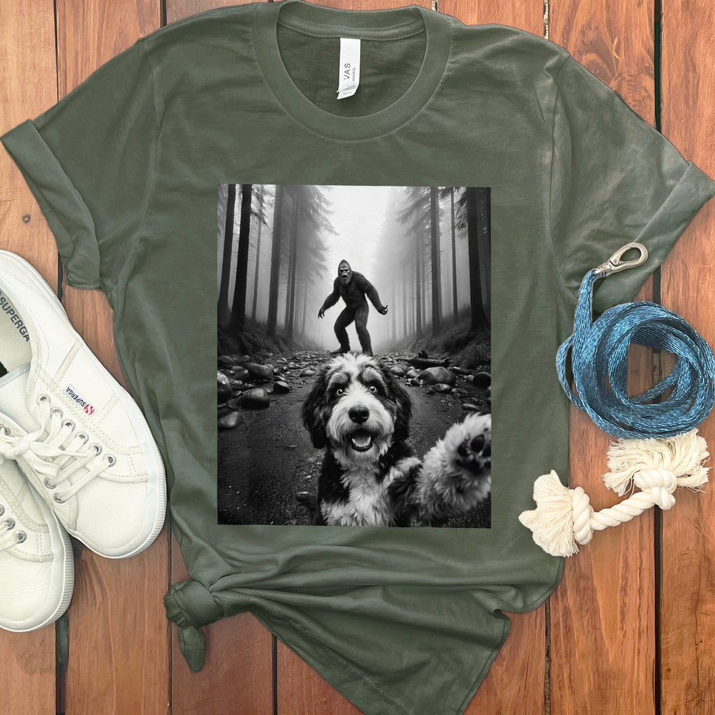 Playful Dog and Hiker in Forest T-shirt