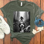 Playful Dog and Hiker in Forest T-shirt