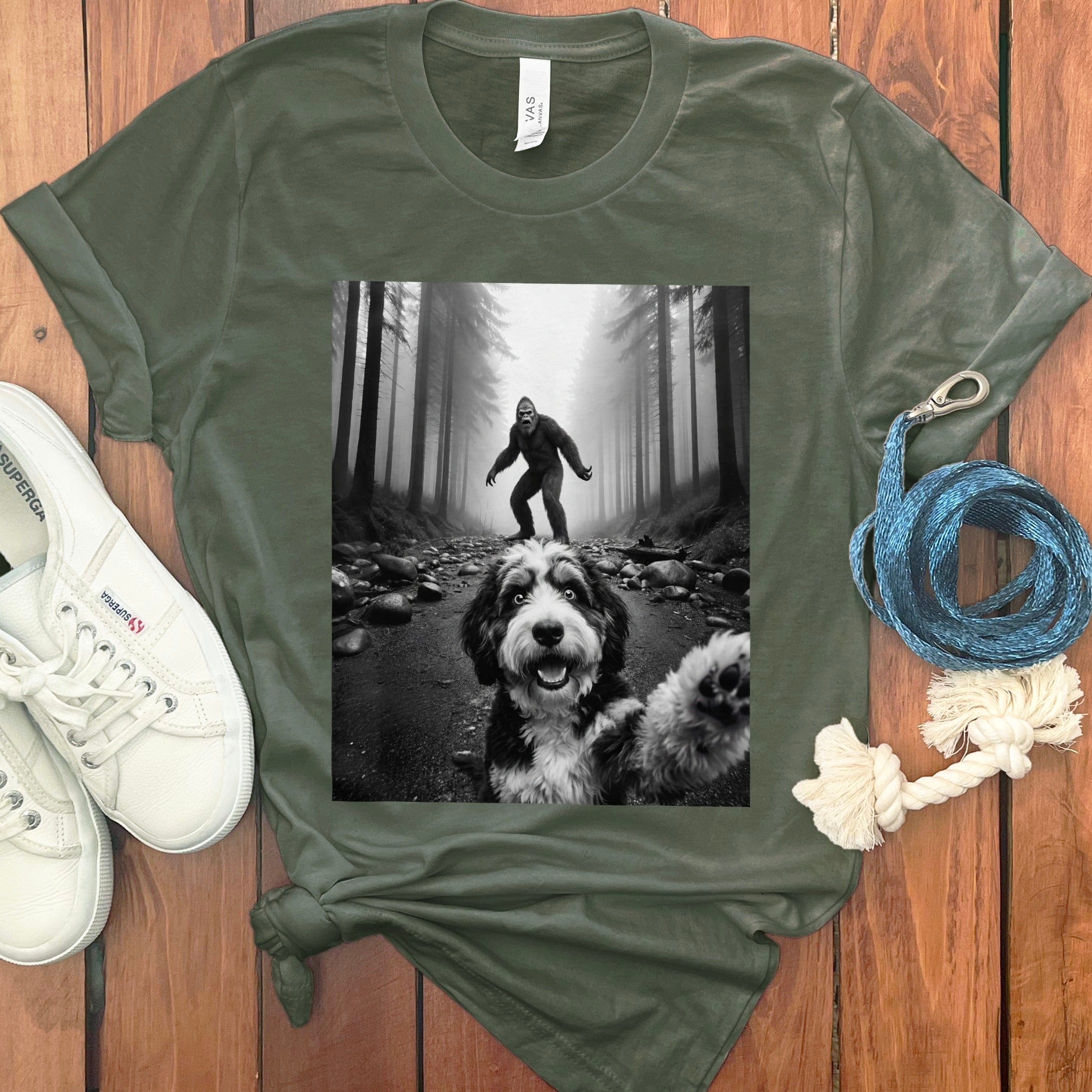 Playful Dog and Hiker in Forest T-shirt
