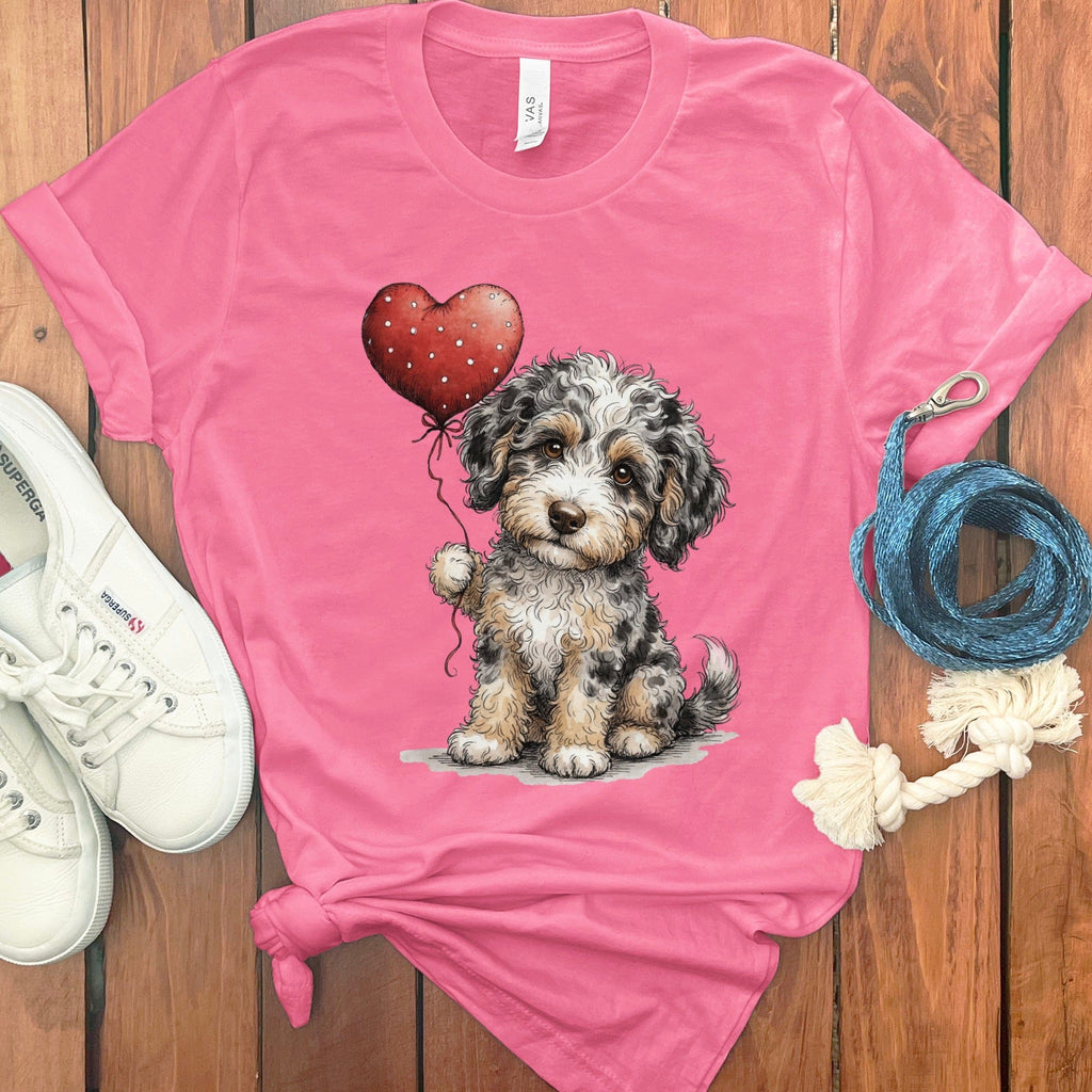 Cute Puppy with Heart Balloon Printed T-Shirt