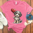 Cute Puppy with Heart Balloon Printed T-Shirt