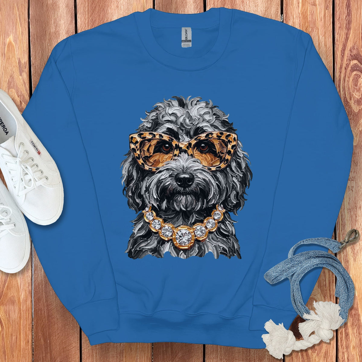 Merle Goldendoodle Glam Sweatshirt in Royal / S by Puppy Jo