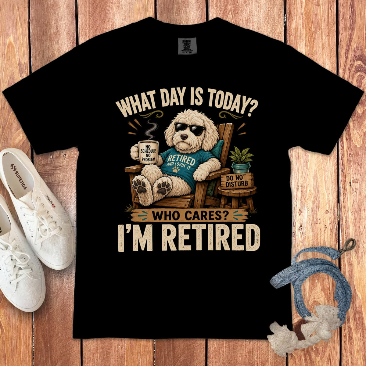 I'm Retired Cream Goldendoodle Signature T-Shirt in Black / S by Puppy Jo