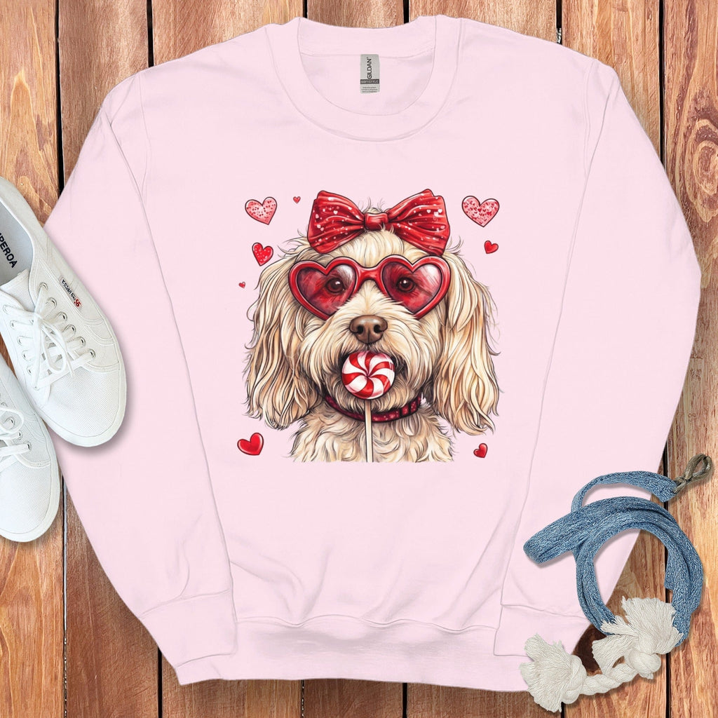 Adorable Dog with Heart Sunglasses and Bow Sweatshirt