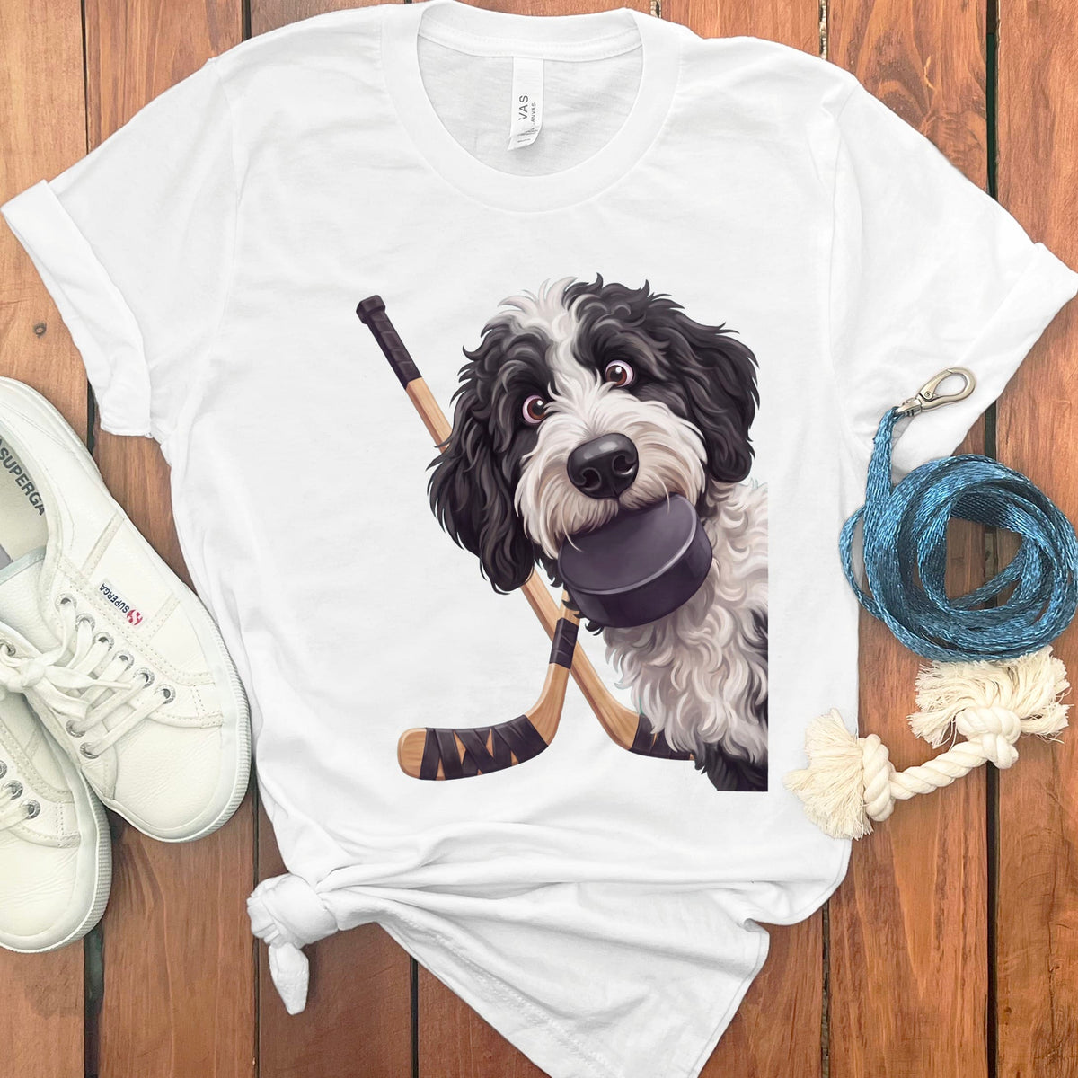 Sheepadoodle Hockey T-Shirt in White / S by Puppy Jo