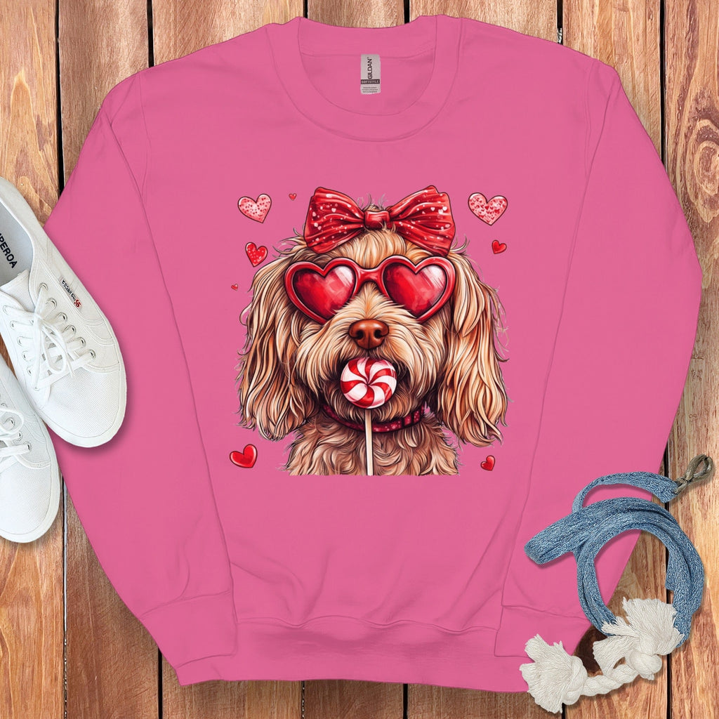 Dog with Heart Glasses and Bow Sweatshirt