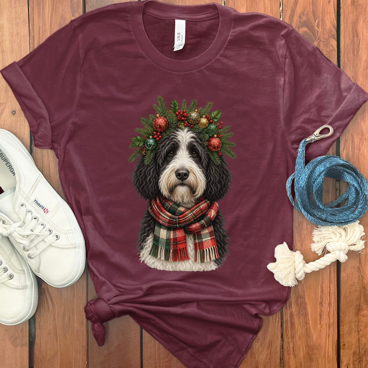 Sheepadoodle Holiday Crown T-Shirt in Maroon / S by Puppy Jo