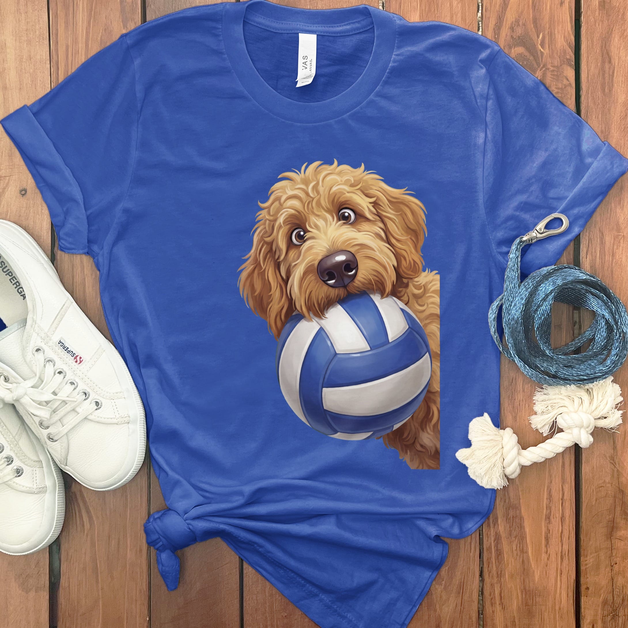 Apricot Goldendoodle Volleyball T-Shirt in True Royal / S by Puppy Jo