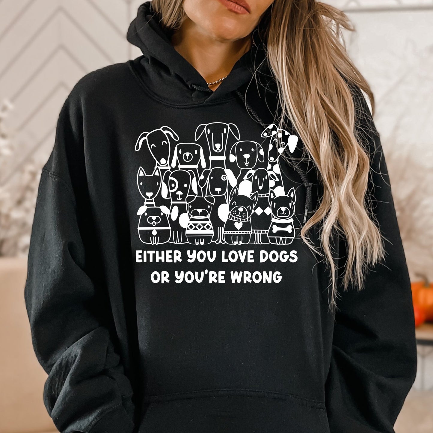 Either You Love Dogs or You're Wrong Hooded Sweatshirt - PuppyJo Sweatshirt S / Black