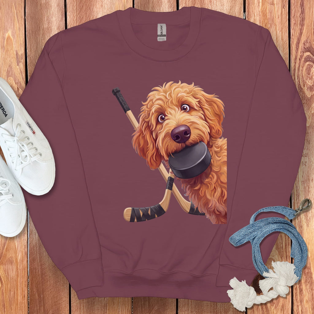 Apricot Goldendoodle Hockey Sweatshirt in Maroon / S by Puppy Jo