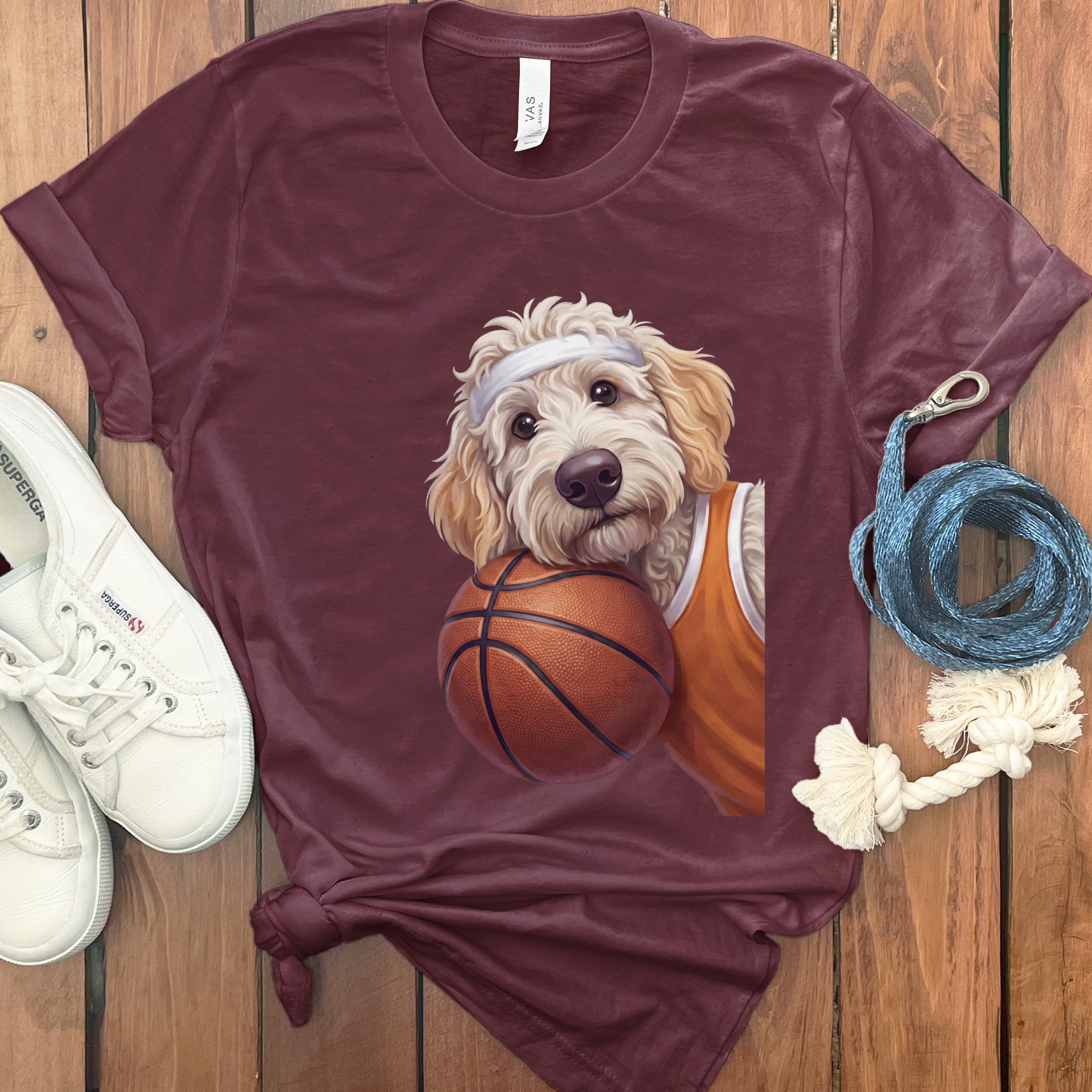 Maltipoo Basketball Player T-Shirt in Maroon / S by Puppy Jo