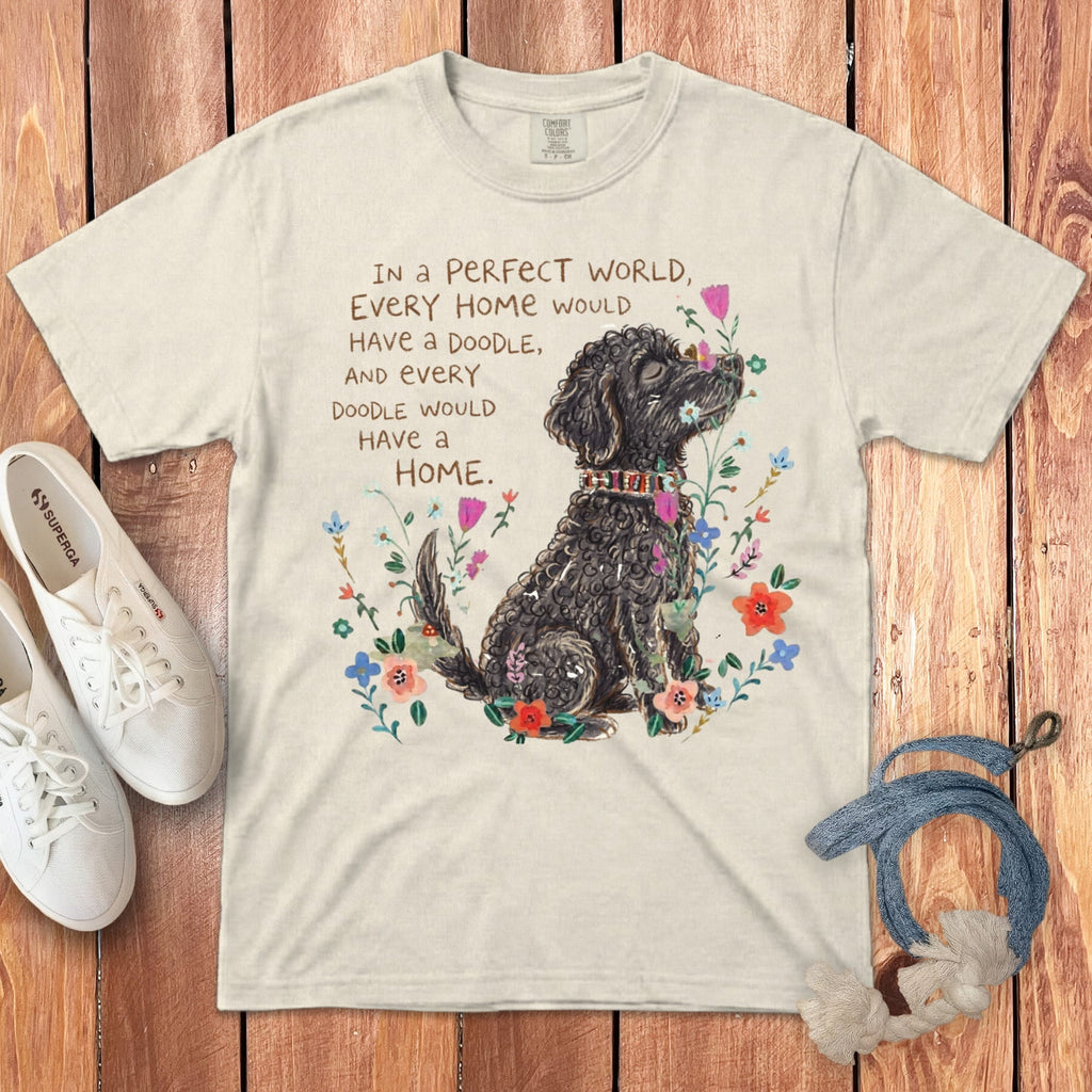Perfect World Black Goldendoodle Signature T-Shirt in Ivory / S by Puppy Jo