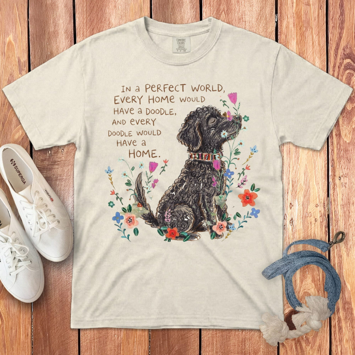 Perfect World Black Goldendoodle Signature T-Shirt in Ivory / S by Puppy Jo