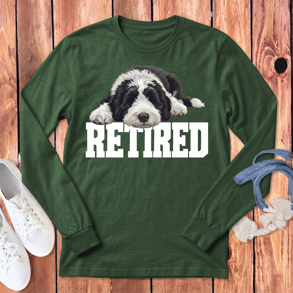Retired Sleeping Sheepadoodle Long Sleeve T-Shirt in Heather Forest / S by Puppy Jo