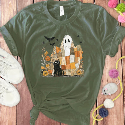 Ghost and Black Cat Halloween Themed T-Shirt product type