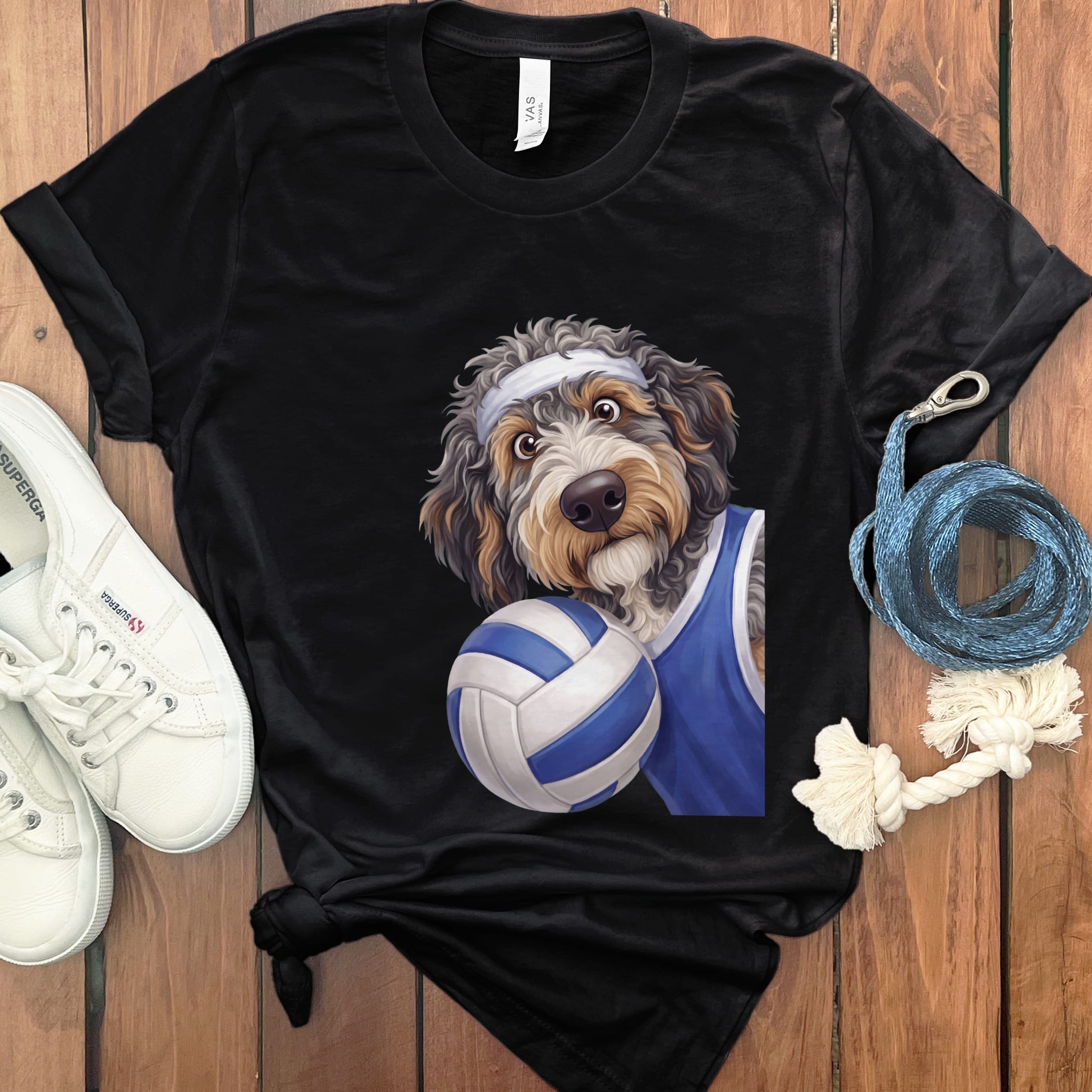 Aussiedoodle Volleyball Player T-Shirt in Black / S by Puppy Jo