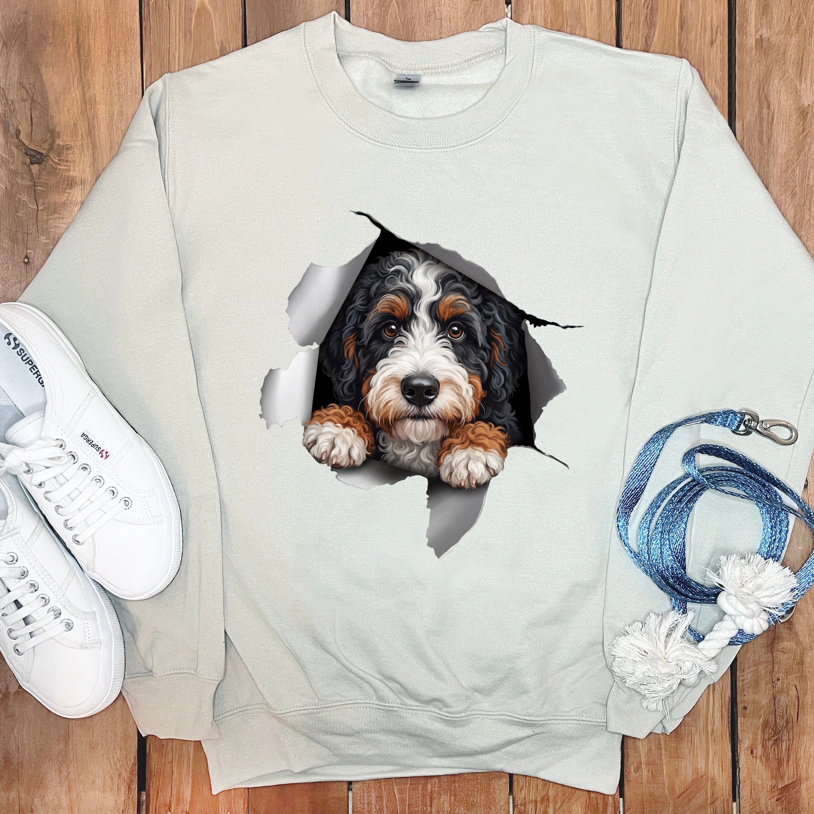 Cute Dog Breaking Through Wall Graphic Sweatshirt