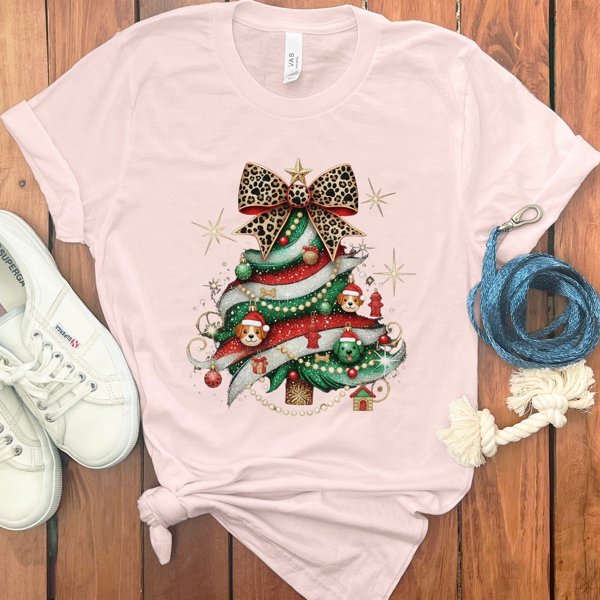 Festive Charm Leopard Bow Christmas Tree Print Shirt product