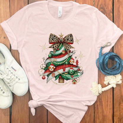 Festive Charm Leopard Bow Christmas Tree Print Shirt product