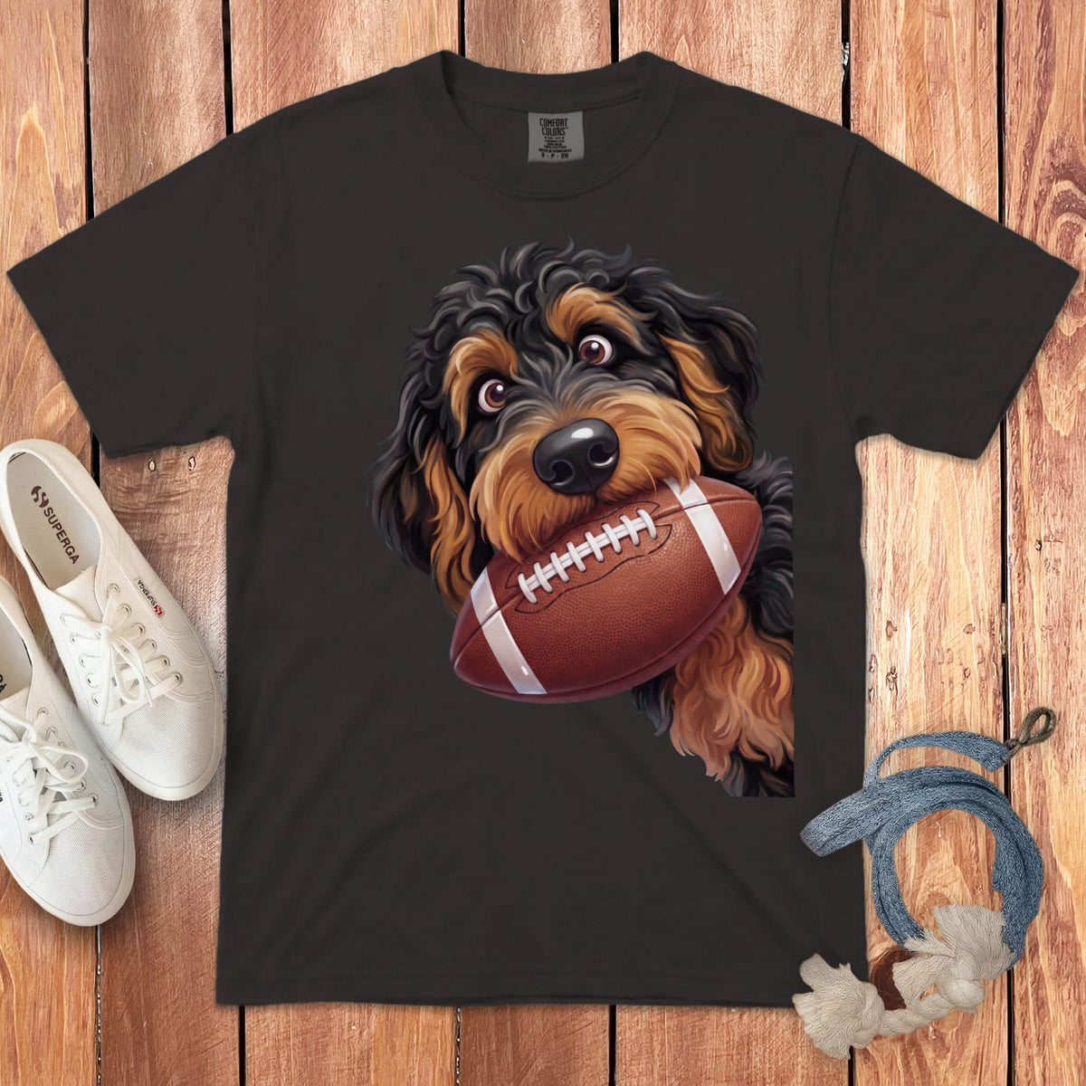 Phantom Goldendoodle Football Signature T-Shirt in Graphite / S by Puppy Jo