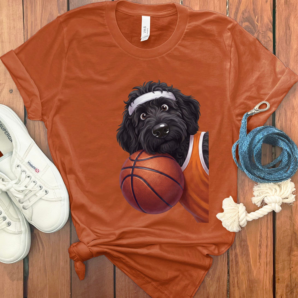 Black Goldendoodle Basketball Player T-Shirt in Autumn / S by Puppy Jo