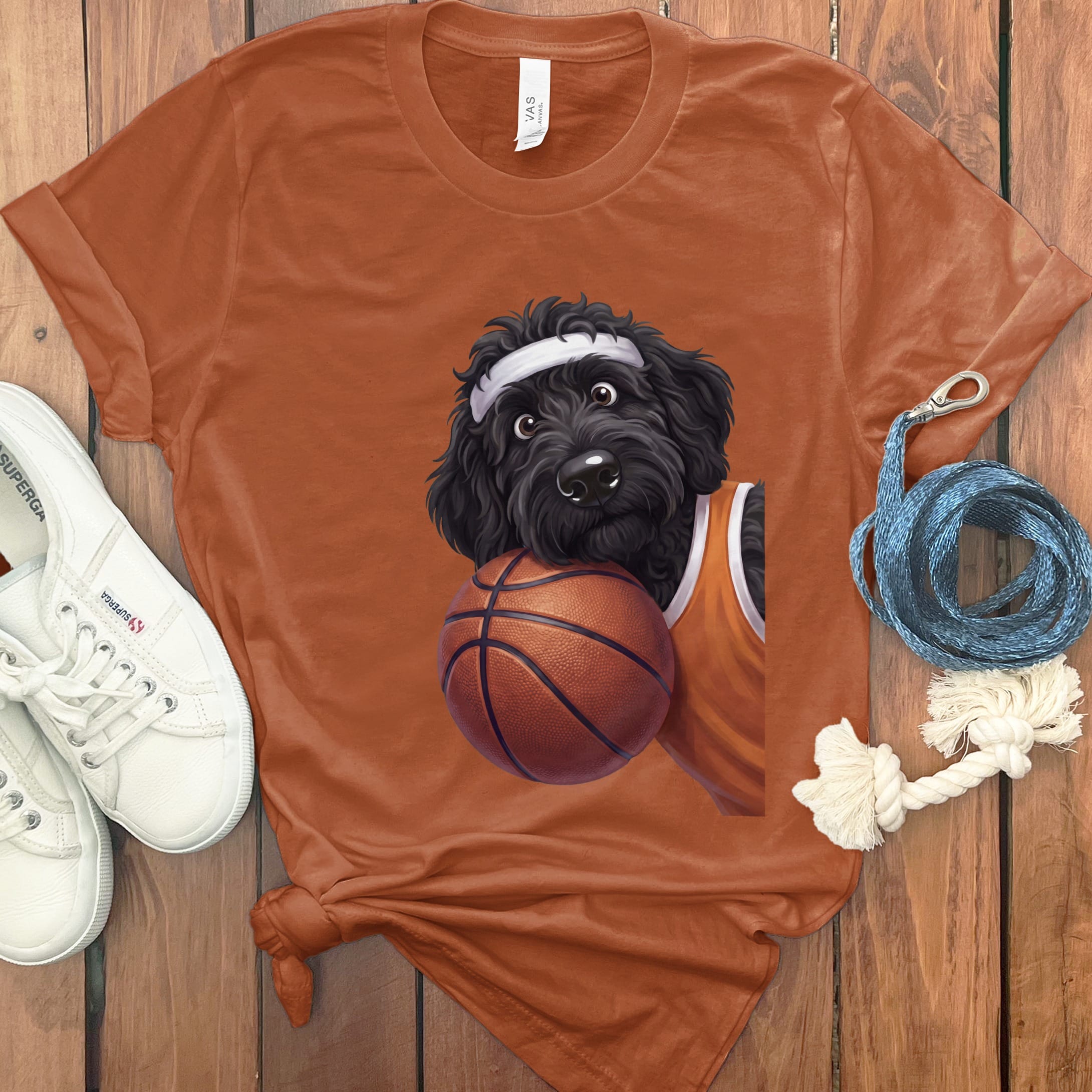 Black Goldendoodle Basketball Player T-Shirt in Autumn / S by Puppy Jo