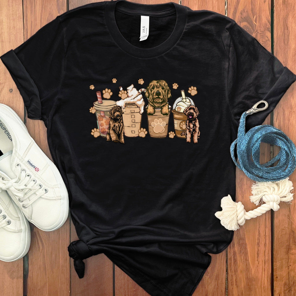 Cute Dog and Coffee Cups Graphic T Shirt Design