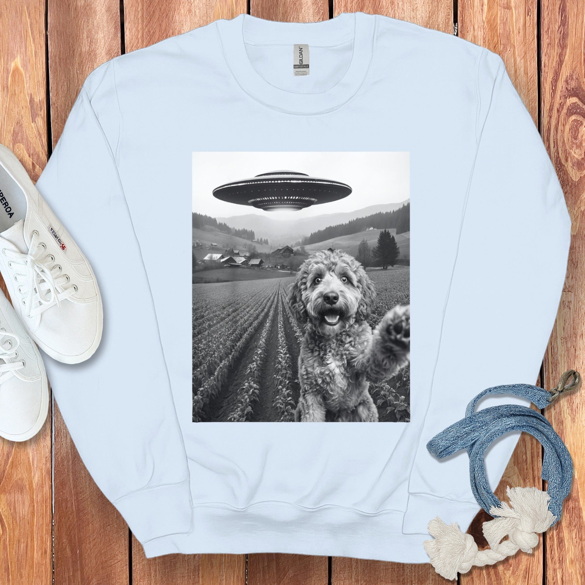 UFO Scene with Joyful Dog Print Sweatshirt