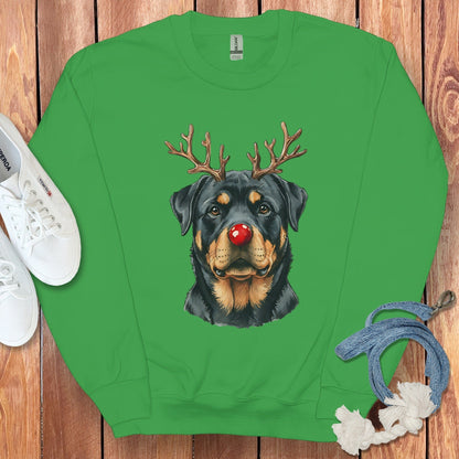 Christmas Rottweiler with Reindeer Antlers Sweatshirt
