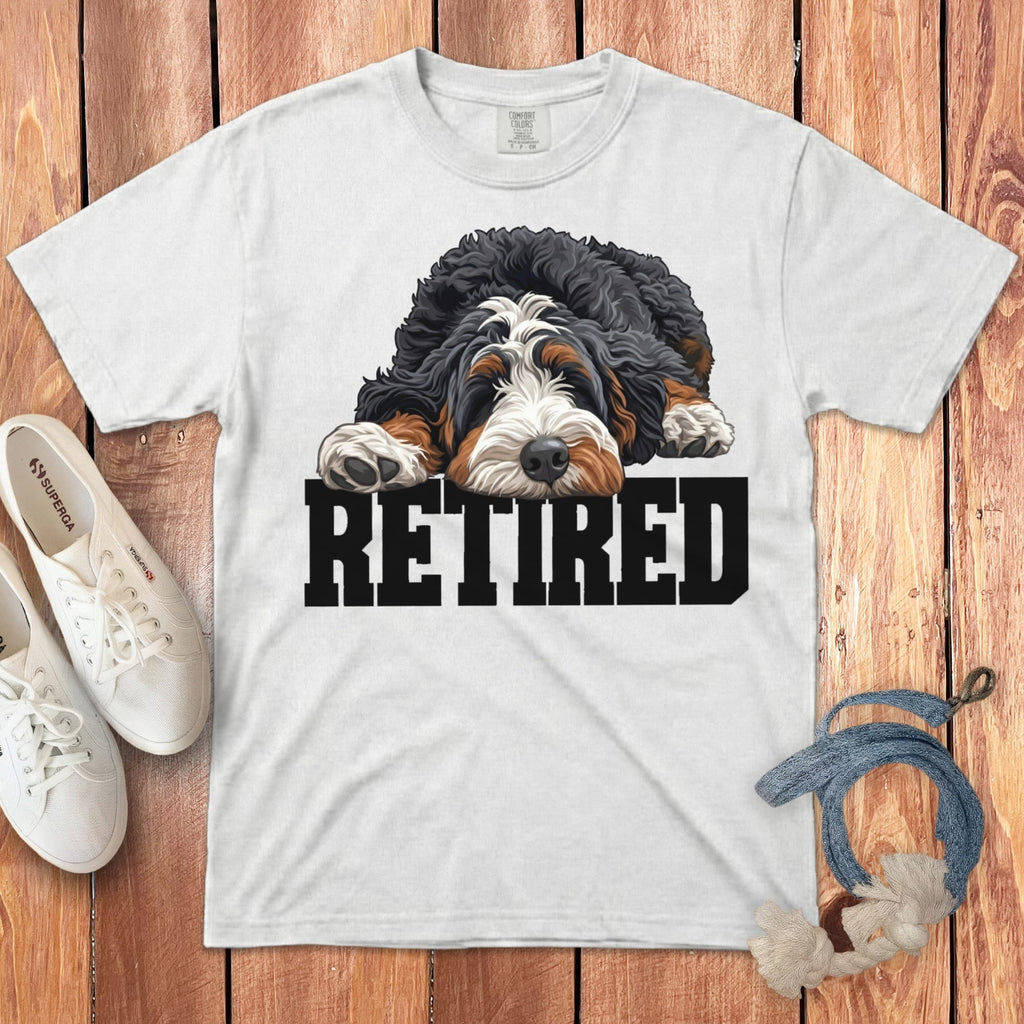 Retired Sleeping Bernedoodle Signature T-Shirt in White / S by Puppy Jo