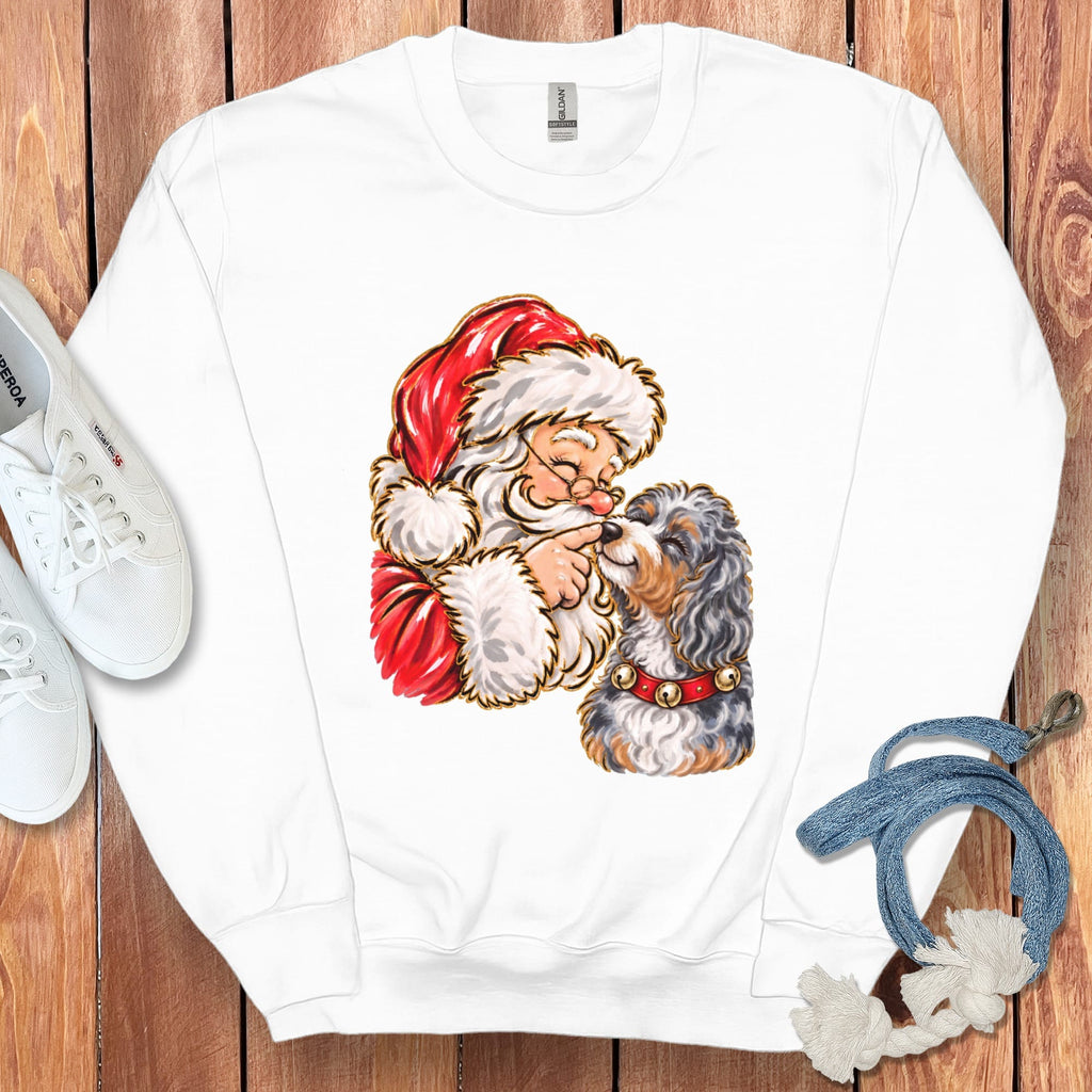 Aussiedoodle Santa Kiss Sweatshirt in White / S by Puppy Jo