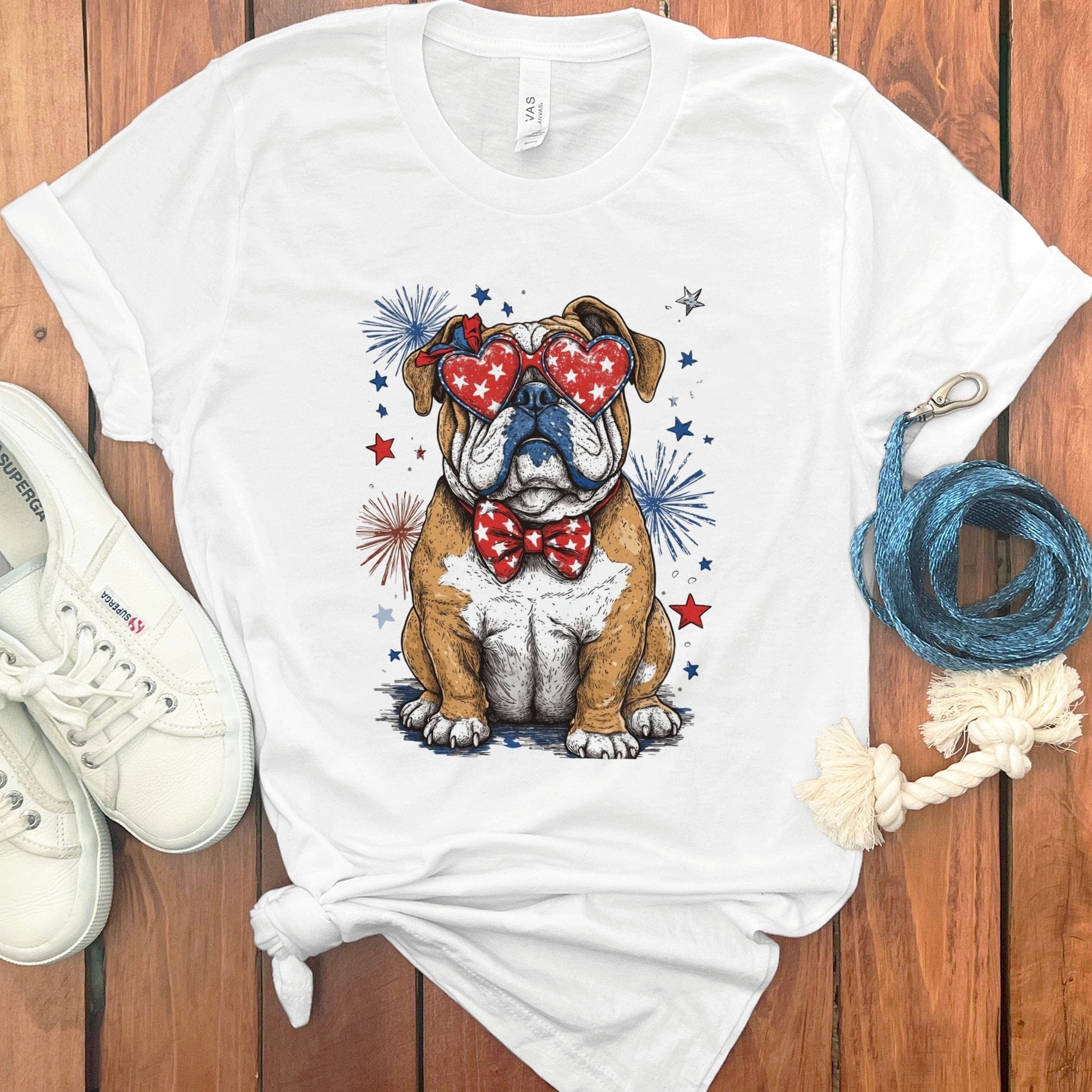 Patriotic Bulldog Wearing Stars and Stripes Glasses product type