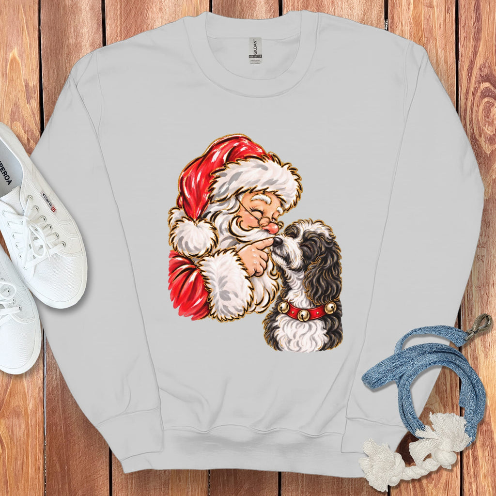 Sheepadoodle Santa Kiss Sweatshirt in Sport Grey / S by Puppy Jo