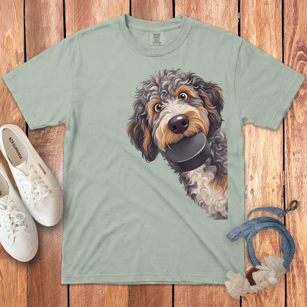 Aussiedoodle Hockey Puck Signature T-Shirt in Bay / S by Puppy Jo