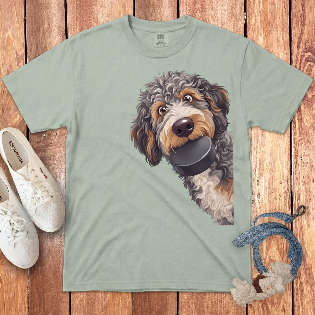 Aussiedoodle Hockey Puck Signature T-Shirt in Bay / S by Puppy Jo