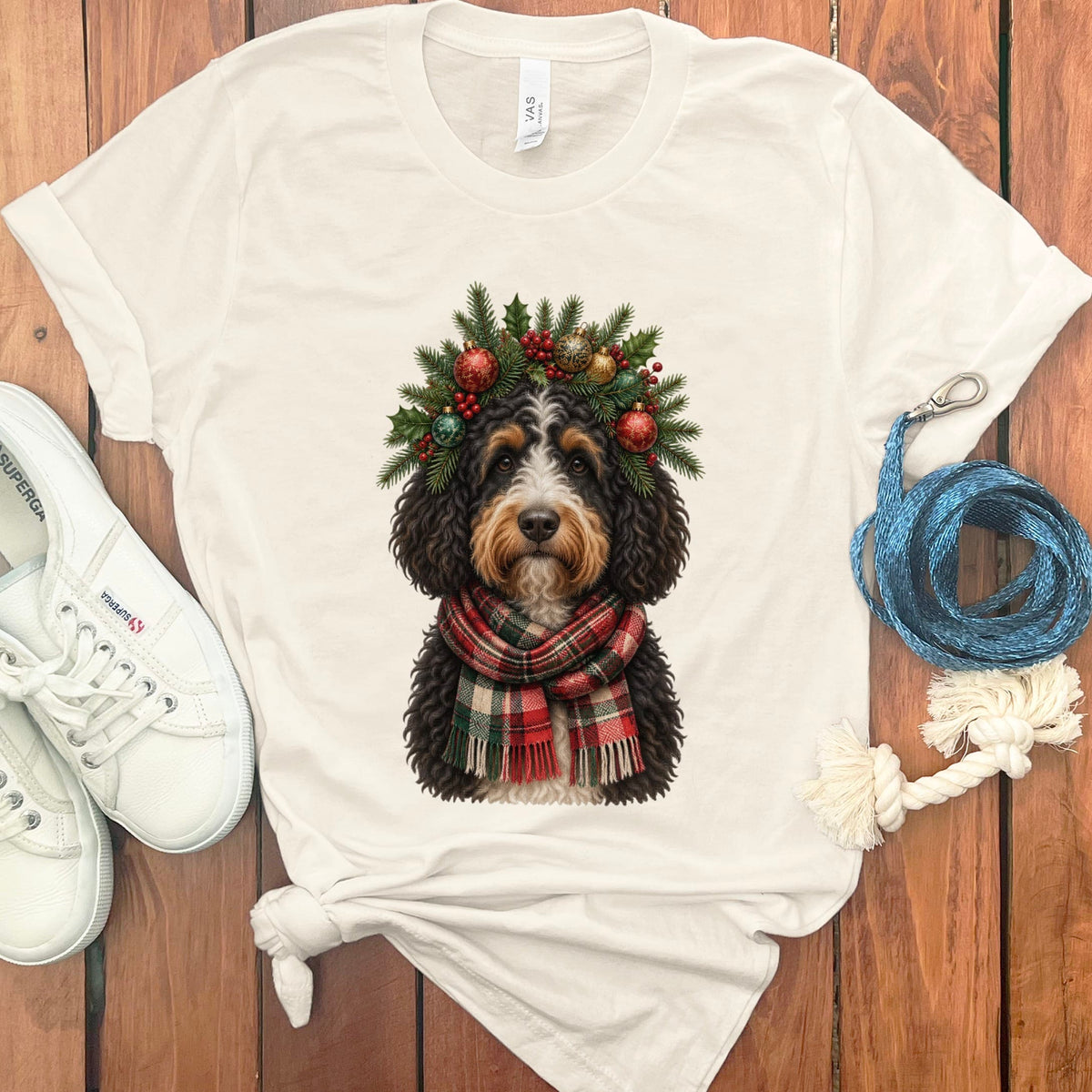 Bernedoodle Holiday Crown T-Shirt in Natural / S by Puppy Jo
