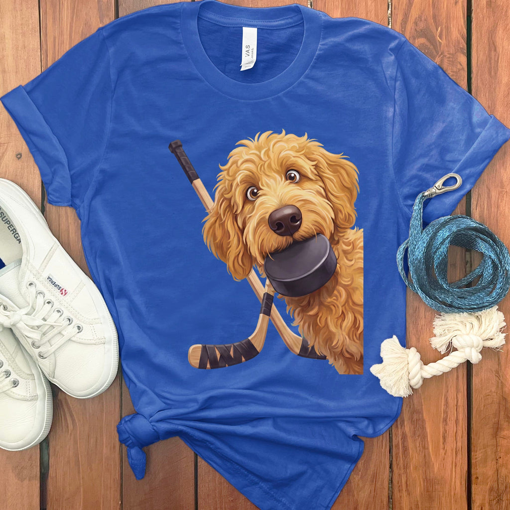 Golden Goldendoodle Hockey T-Shirt in True Royal / S by Puppy Jo