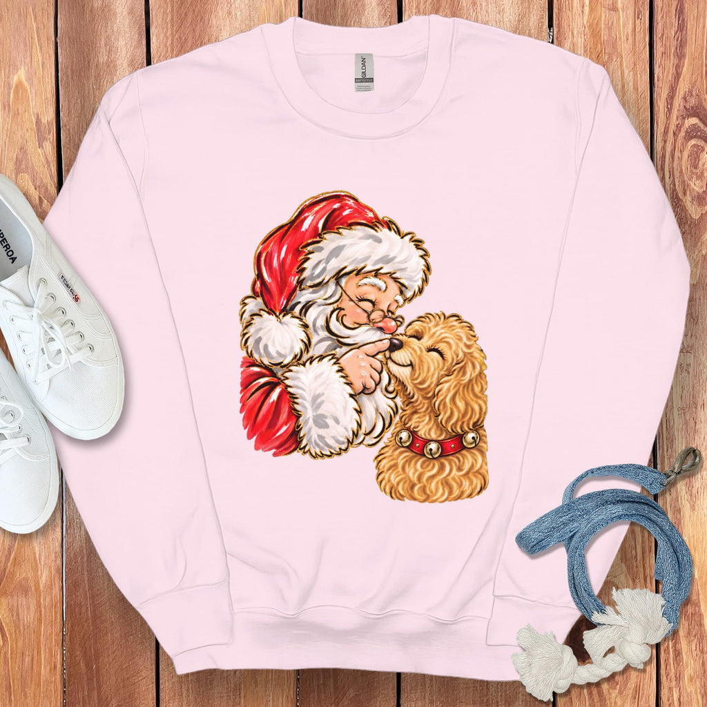 Golden Goldendoodle Santa Kiss Sweatshirt in Light Pink / S by Puppy Jo