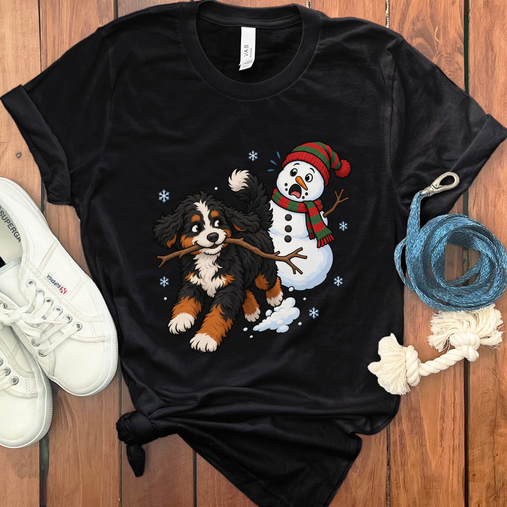 Bernedoodle Snowman T-Shirt in Black / S by Puppy Jo
