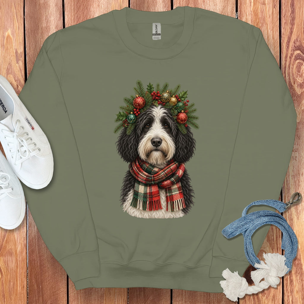 Sheepadoodle Holiday Crown Sweatshirt in Military Green / S by Puppy Jo