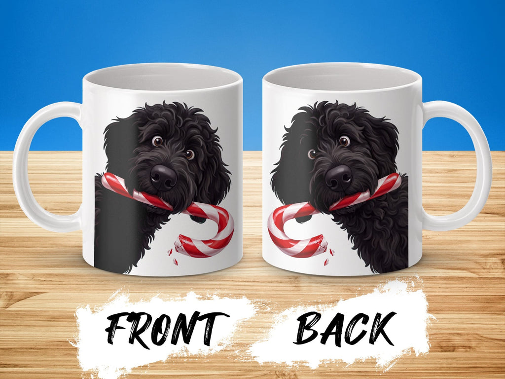 Black Goldendoodle Candy Cane Thief Mug in by Puppy Jo