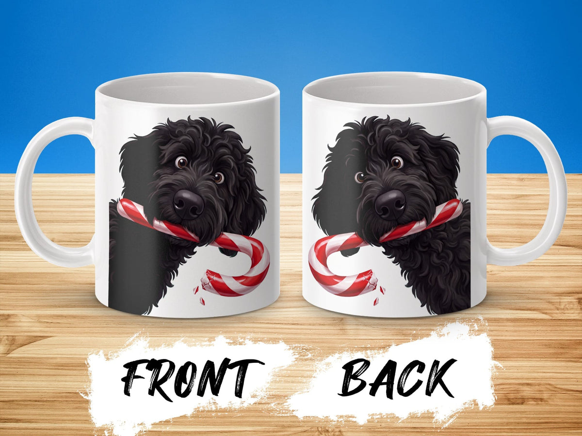 Black Goldendoodle Candy Cane Thief Mug in by Puppy Jo