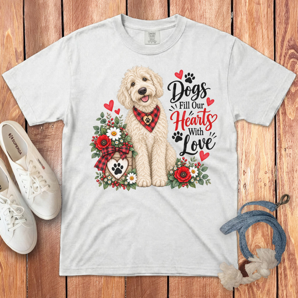 Cream Goldendoodle Hearts Love Signature T-Shirt