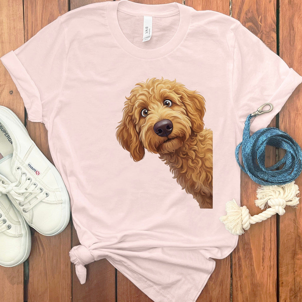Cute Golden Doodle Dog Print on Pink Unisex T-Shirt