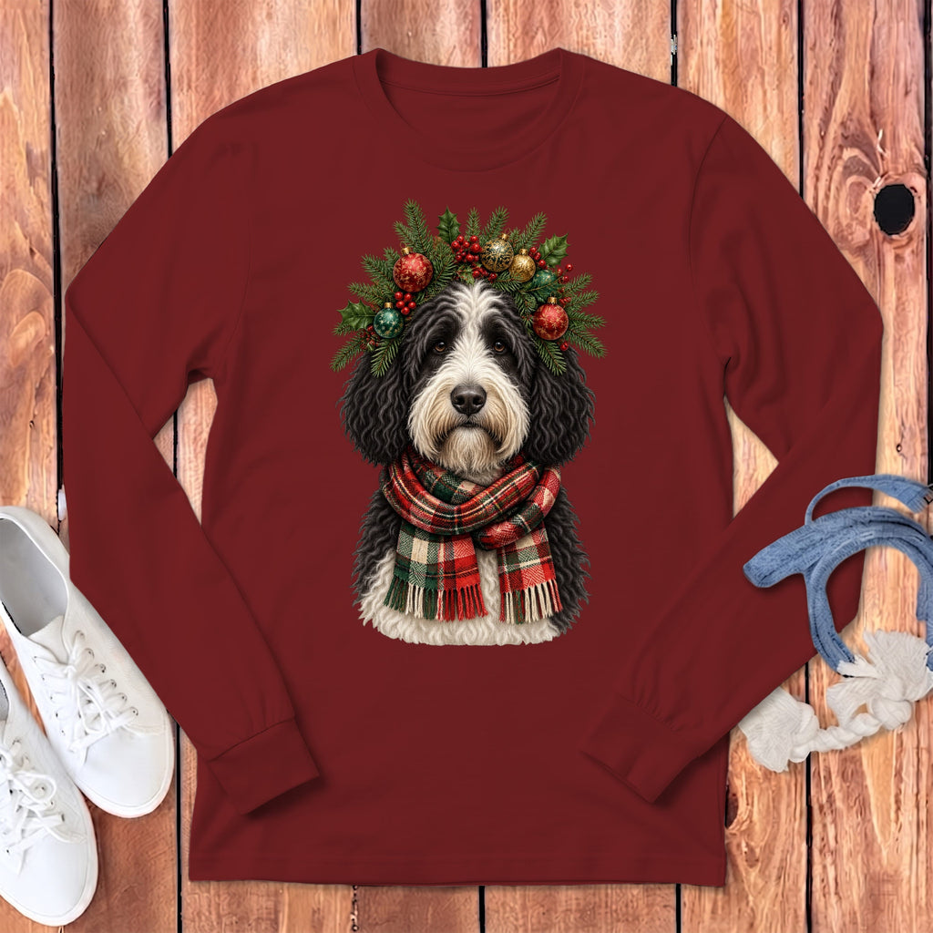 Sheepadoodle Holiday Crown Long Sleeve T-Shirt in Cardinal / S by MyDesigns